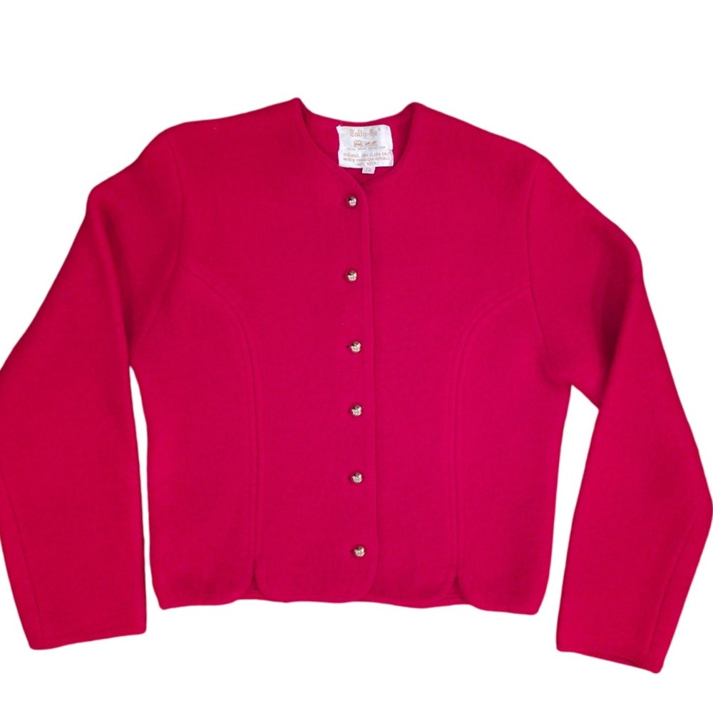 TALLY-HO 12 Red Boiled Wool‎ Cardigan Prep Classic Wool Blazer Quiet Luxury